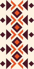 Obraz premium Ikat Navajo tribal vector seamless pattern. Native American ornament. Ethnic South Western decor style. Ikat Boho geometric ornament. Vector seamless pattern with maroon orange color portrait 