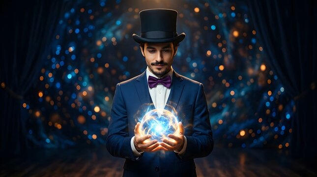 Mysterious magician with glowing orb a spooky happy halloween concept