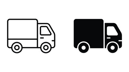 Fototapeta premium Delivery truck transportation vehicle icons in outline and solid black styles for logistics and shipping concepts isolated on white background
