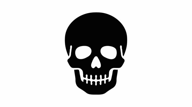 A stark black silhouette of a skull on a white background, symbolizing death and danger