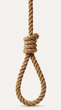 Un n&Aring;&ldquo;ud coulant en corde de jute suspendu sur fond clair