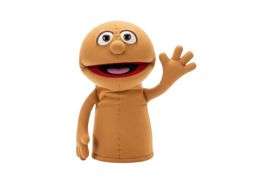 Orange puppet waving with big smile isolated on transparent background