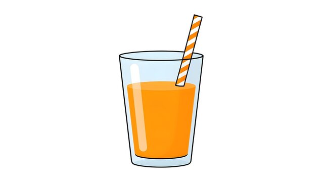 Orange juice fills a glass with a straw.