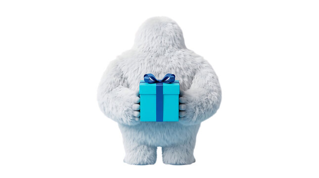 Halloween yeti holding gift festive monster for spooky season celebrations
