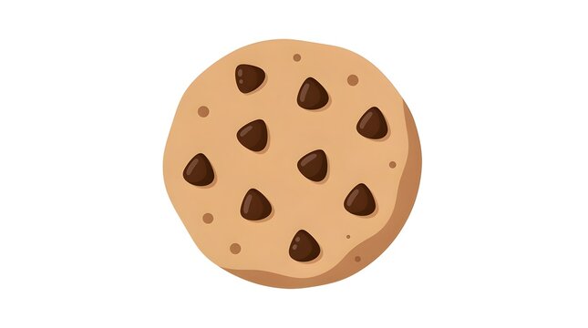 Cookie contains many chocolate chips in a round shape.