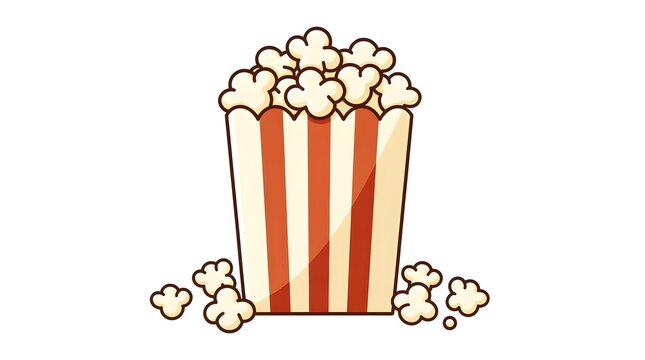 Popcorn sits inside a classic striped paper bucket.