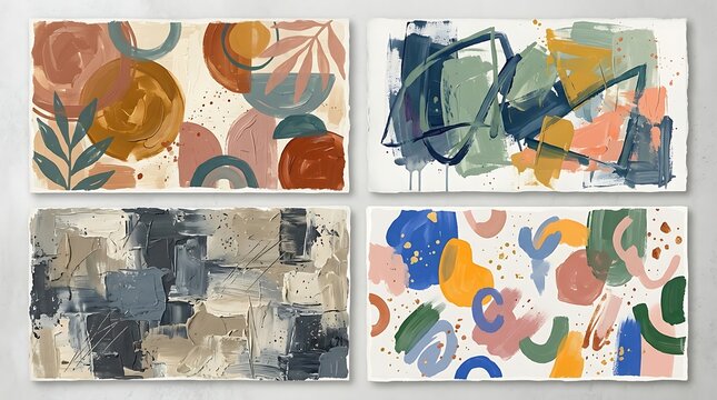 Abstract contemporary art paintings with organic shapes and earth tones isolated on white background. Perfect for.