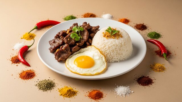 Delicious Tapsilog Plate with Garlic Rice and Fried Egg