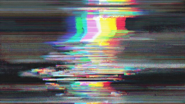 Vibrant glitched screen with rgb distortion and digital noise patterns