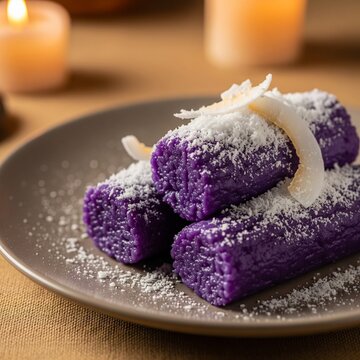 Close-up of Beautifully Styled Puto Bumbong Plate