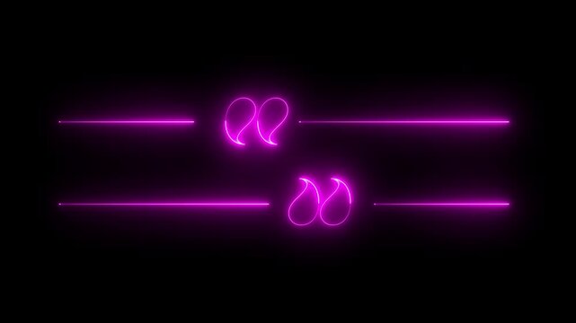 Glowing purple neon quote marks decorative graphic element typography