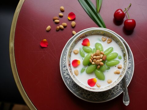 Elegant Buko Pandan Dessert on Vintage Cafe Table