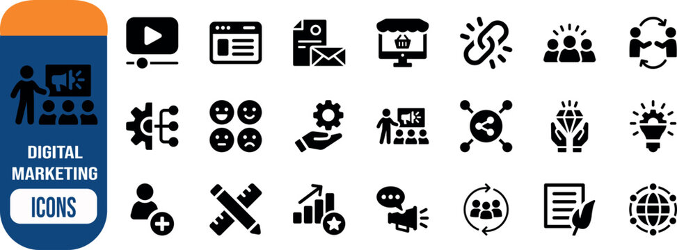 Digital marketing business vector icons. webpage icon set, megaphone icon set, chart icon set