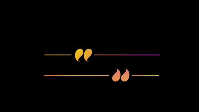 Gradient orange to purple quote marks with horizontal lines on black typography