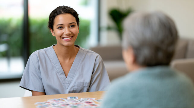 Occupational Therapist Conducting Cognitive Stimulation Exercises with Elderly Participant