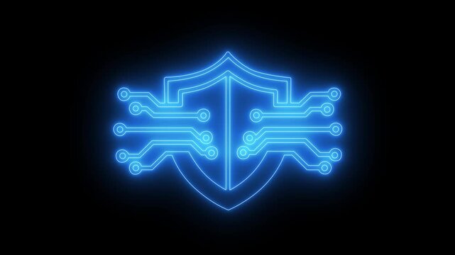 Glowing Neon Cyber Security Shield and Digital Encryption Tech Icon Animation