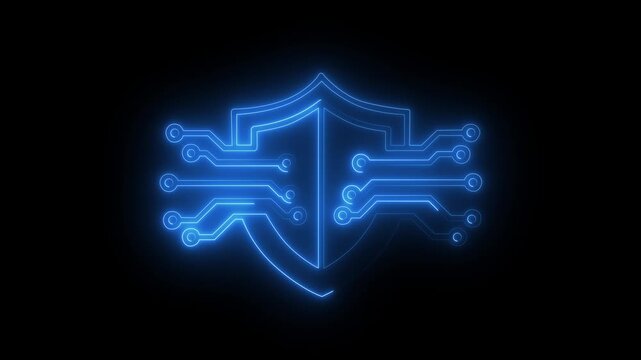 Glowing Neon Cyber Security Shield and Digital Encryption Tech Icon Animation