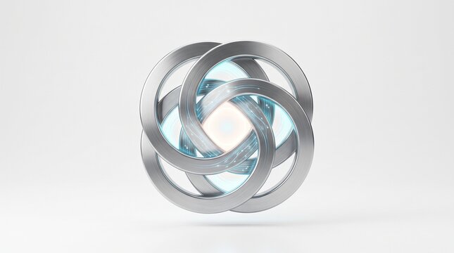 3D Rendered Gold and Silver Wedding Ring Spiral Symbol with Intertwined Metal Circles Representing Love Marriage and Engagement Jewelry Design Illustration