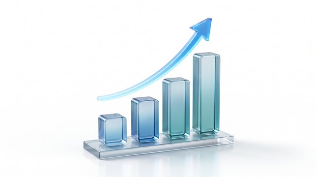 3D Business Growth Chart with Upward Arrow Financial Success Market Progress and Profit Data Illustration on White Background