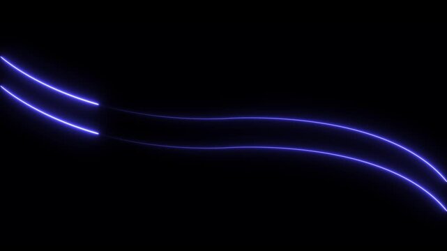 Two parallel glowing blue neon light waves flowing horizontally across a dark black background creating a smooth and continuous motion effect