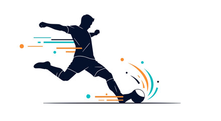 Fototapeta premium Dynamic Silhouette of a Soccer Player Kicking a Ball Illustration