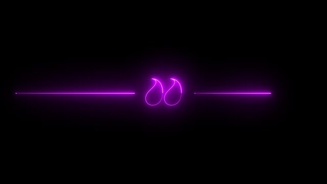 Glowing purple neon teardrop symbol with horizontal lines motion graphics