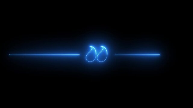 Glowing blue neon teardrop symbol with horizontal lines motion graphics light
