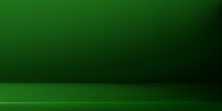 Dark green gradient 3D studio background with elegant display. Vector backdrop for luxury product presentation and abstract mockup scenes with soft lighting effects
