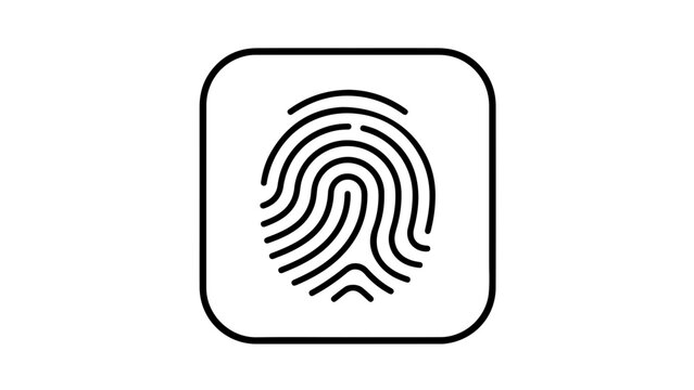 Minimalist fingerprint icon with geometric border emphasizing biometric security design.
