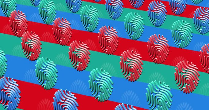 Fingerprint biometric identity and security protection multiple 3d symbol looped and seamless object pattern animation