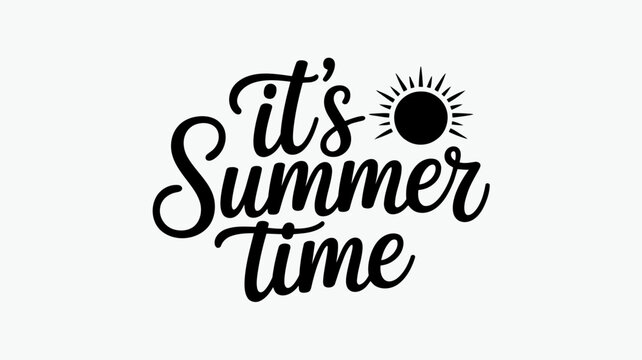 Black script lettering saying its summer time with a sun on white background Transparent Background