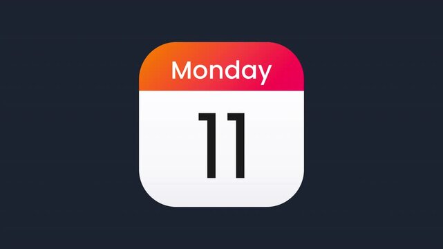 Monday 11th 11 Modern Calendar Date Animation for Daily Organizer Prores Alpha Channel 4K 60fps