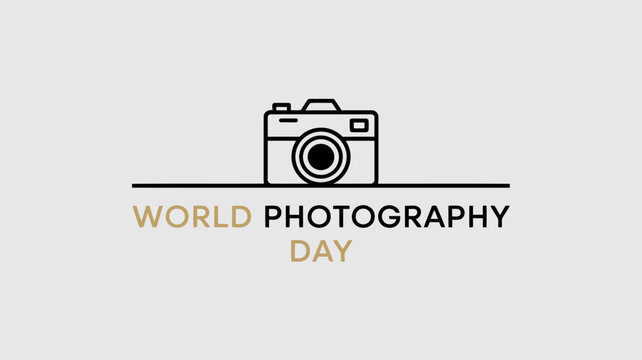 Day text with golden and black lettering and minimalist camera on pale