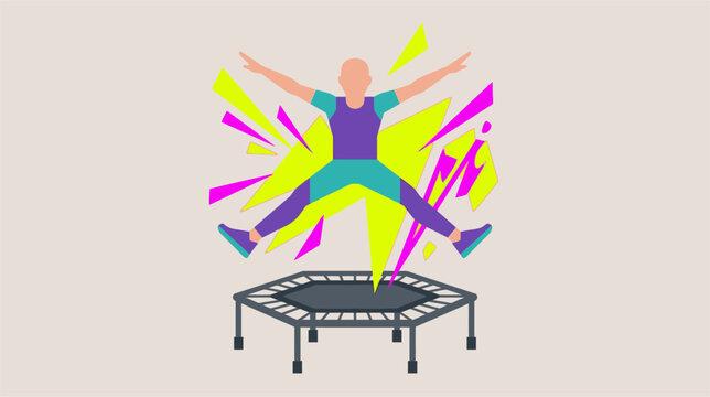 Vector illustration of a fitness rebounder mini trampoline for cardio bounce workouts, isolated on a white background, featuring a circular jumping mat and black support legs.