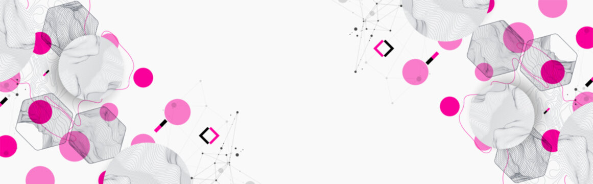 Science research visualization vector with structure models and purple elements. Wireframe art.