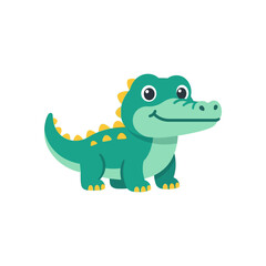 Fototapeta premium Cute Cartoon Alligator Character, Green Reptile with Yellow Spikes, Vector Illustration