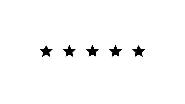 Five black stars arranged in a horizontal row isolated on a white background representing a rating system or a symbol of excellence and