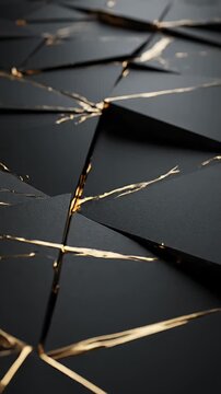 Dark kintsugi style black stone with gold cracks