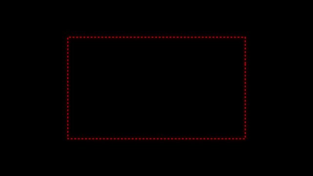 Simple rectangular frame made of red dashed lines isolated on a solid black background for digital interface selection or cropping tool