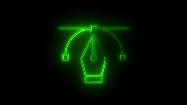 Glowing Neon Graphic Design Pen Tool and Bezier Curve Icon Animation