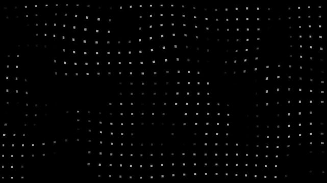 Abstract digital grid animation with flowing square particles on alpha transparent black background