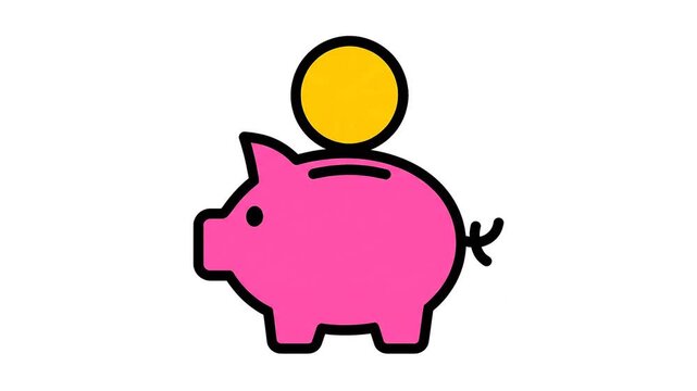Pink piggy bank icon saving money with coin slot. Cute cartoon pig saving cash for financial growth and investment planning.