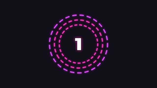 Neon countdown timer with glowing pink dashed circles on black background