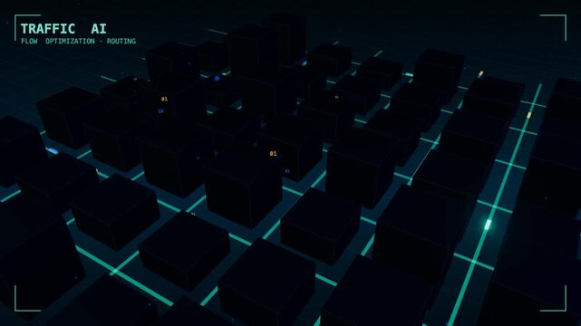Traffic ai road network vehicle flow, smart city and connected infrastructure concept 3D animation, seamless loop.