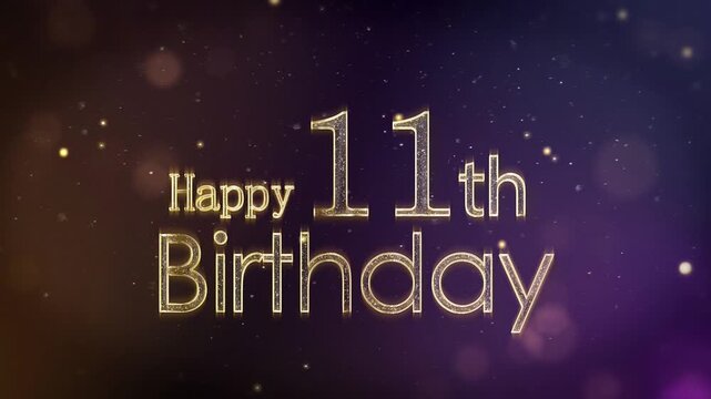 A beautiful banner to wish a Happy 11th Birthday, gold particles with congratulations