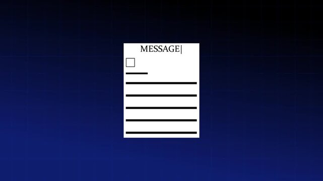 White rectangular document with the word mesage and a square checkbox with horizontal lines on a dark blue background with grid lines