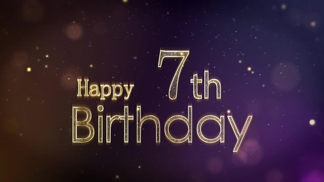 Beautiful banner for Happy 7th Birthday, golden particles with congratulations