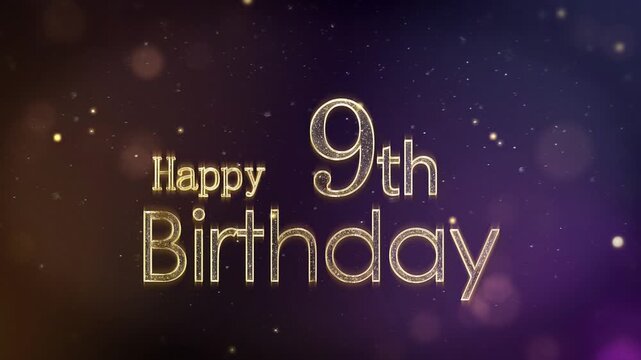 Beautiful banner for Happy 9th Birthday, golden particles with congratulations