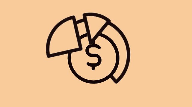 Financial pie chart animation showing a rotating dollar sign icon with moving segments in a sleek minimalist graphic style for modern business data visualization projects on a soft peach background