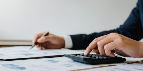 Fototapeta premium Business professional using calculator for financial analysis